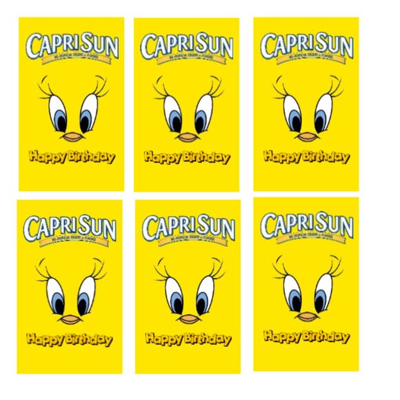 Custom Happy Birthday Edition Juice Pouche Labels, Yellow, Set of 12 - Picture 4 of 4